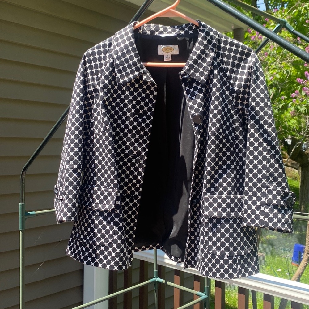 Talbots Black and White Geometric Polka Dot Blazer Jacket 8 Petite LN